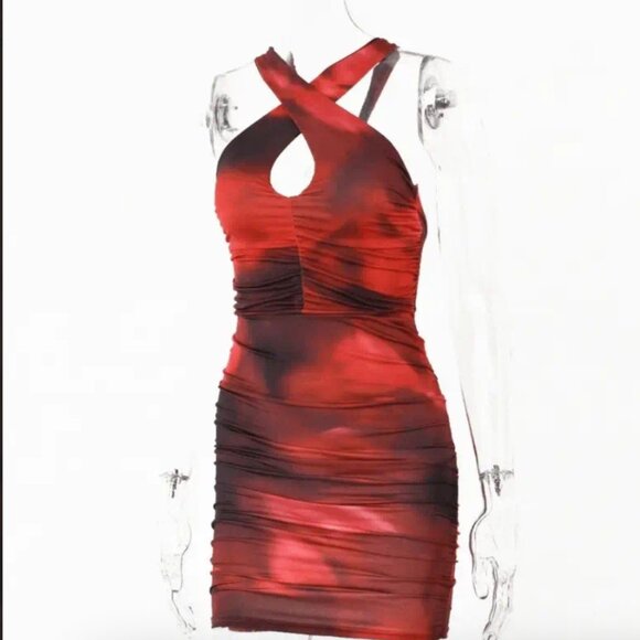 Oh Polly Out Of This World Red Orange Ombré Ruched Bodycon Mini Dress 4 NEW Tags - Picture 7 of 12